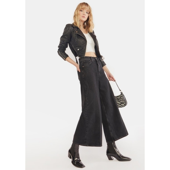 FREE PEOPLE Landry Wide Leg Flare Jeans Black 30 - Picture 5 of 12